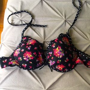Flower print black bikini push up top